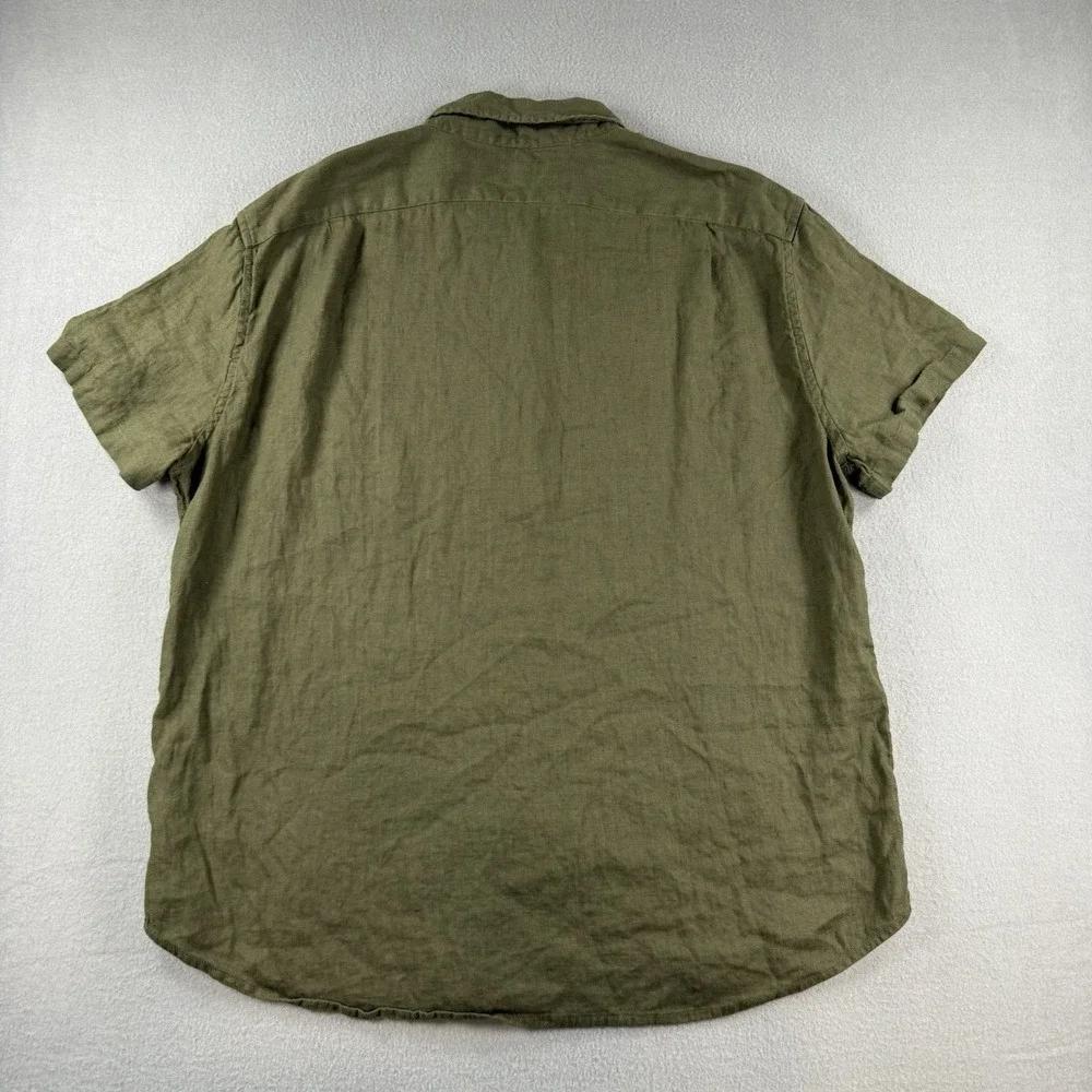 J.Crew Mens XXL Olive Green Linen Cotton Short Sleeve Button Down Shirt